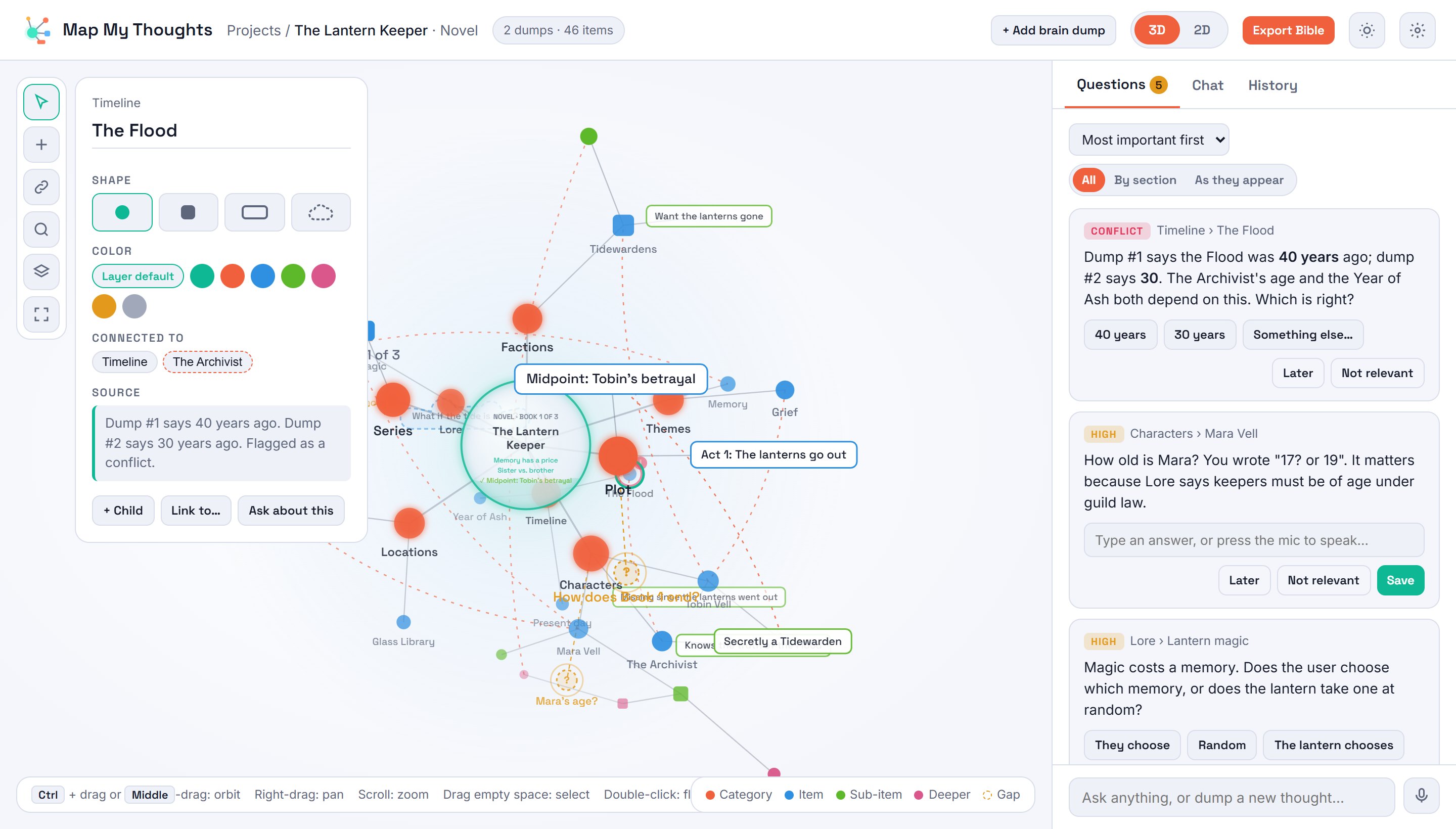 The 3D map in light theme with a conflict highlighted